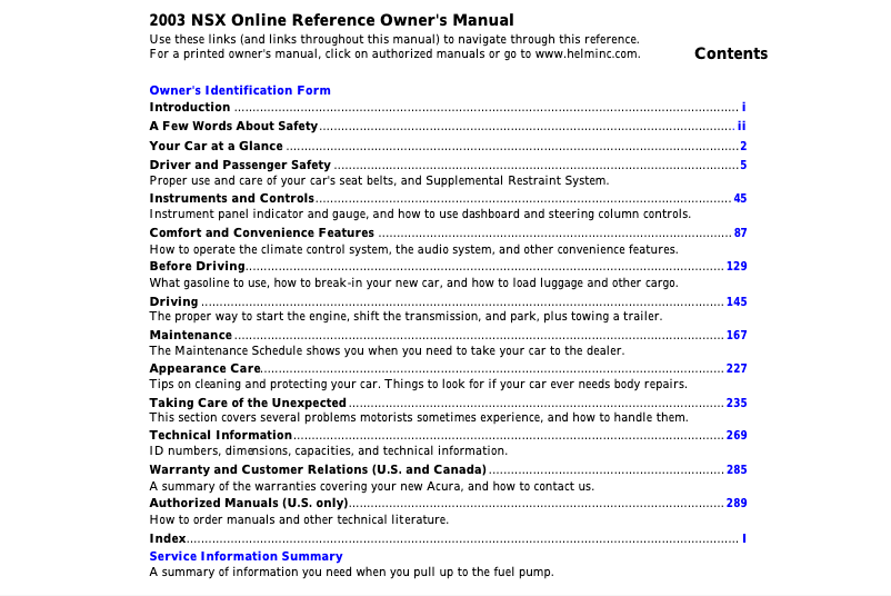 Image de la première page du manuel de l'appareil NSX (2003)