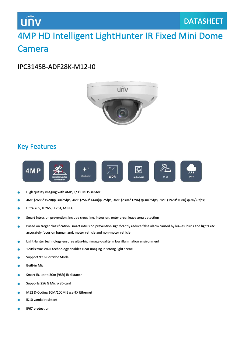 Page n°1 - Fiche technique UniView IPC314SB-ADF28K-M12-I0