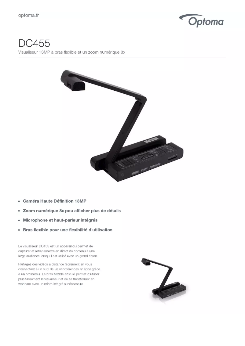 Page 1 de la notice Fiche technique Optoma DC455