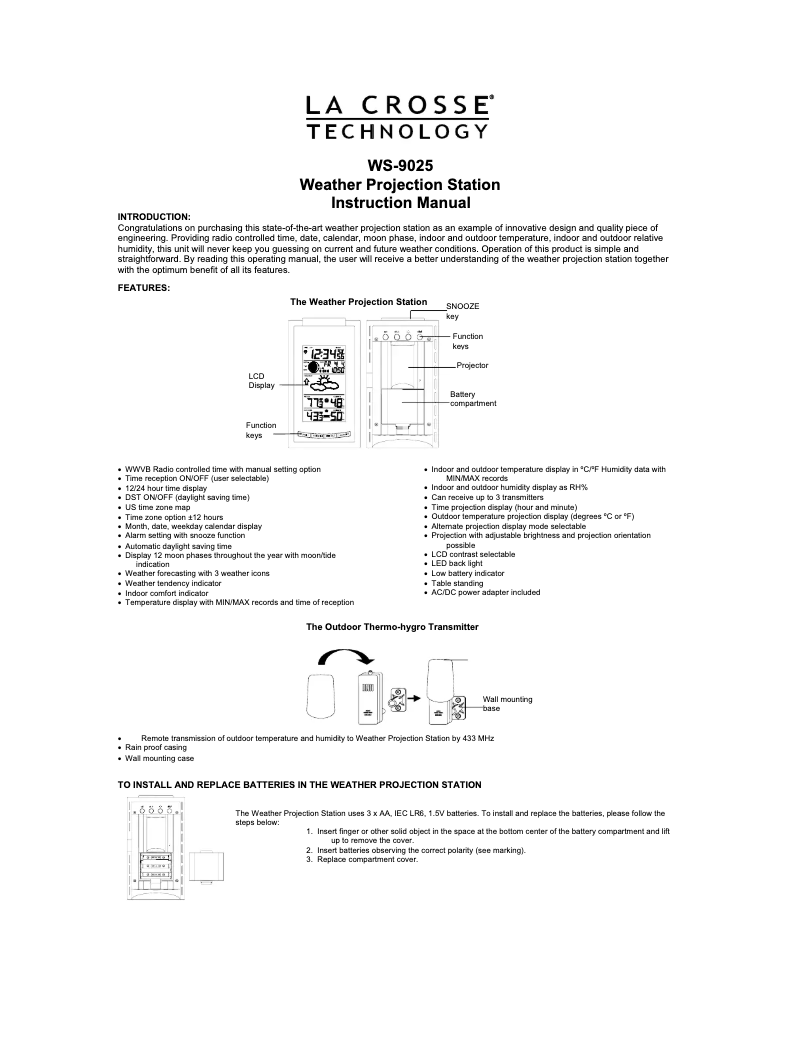 Page n°1 - Manuel utilisateur La Crosse Technology WS-9025U