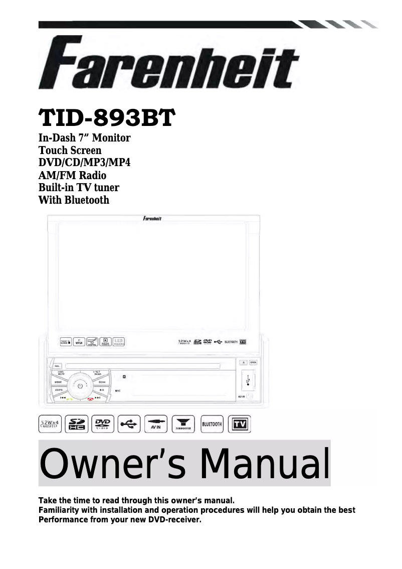 Image de la première page du manuel de l'appareil TID-893BT
