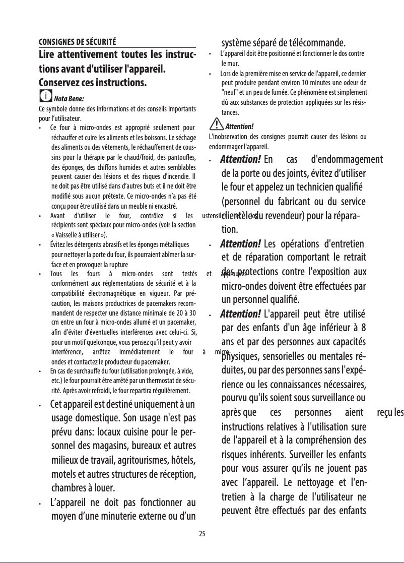 Image de la première page du manuel de l'appareil MW20G