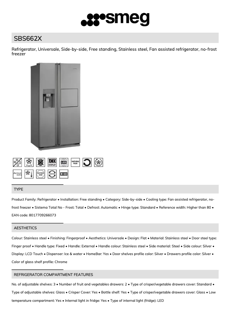 Page 1 de la notice Brochure Smeg SBS662X