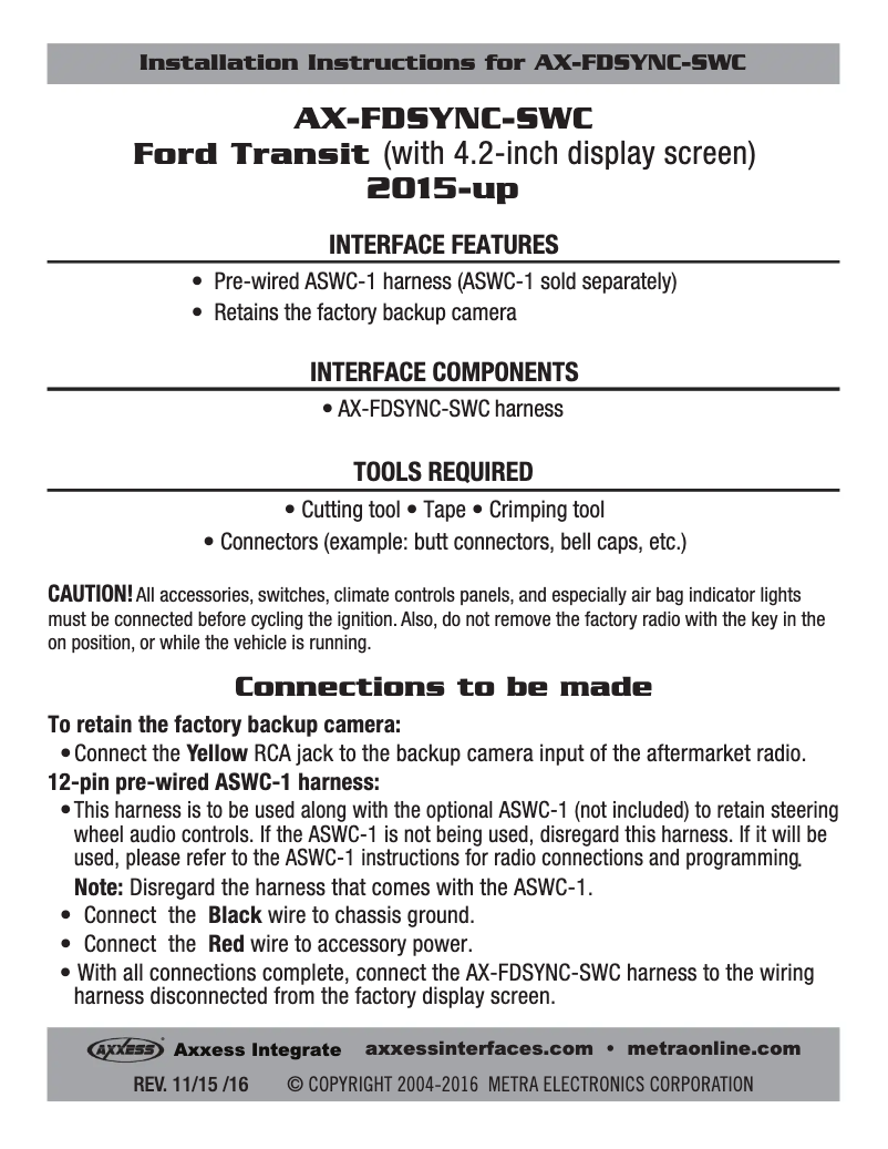 Image de la première page du manuel de l'appareil AX-FDSYNC-SWC