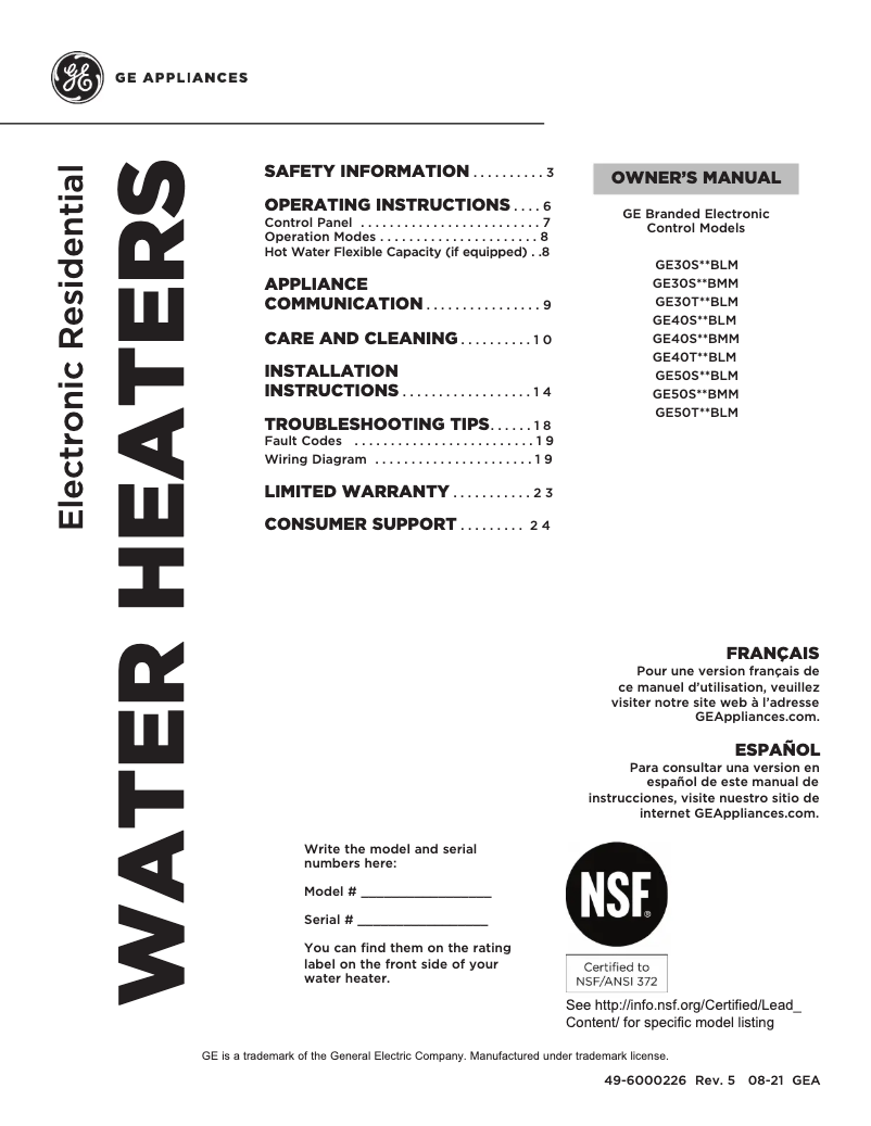 Page 1 de la notice Manuel d'utilisation et d'entretien GE GE30S10BMM