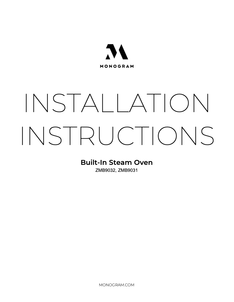 Page n°1 - Guide d'installation Monogram ZMB9032SNSS