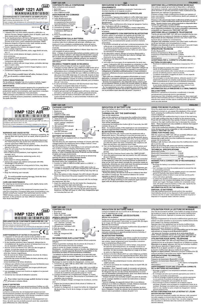 Page 1 de la notice Manuel utilisateur Trevi HMP 1221 AIR