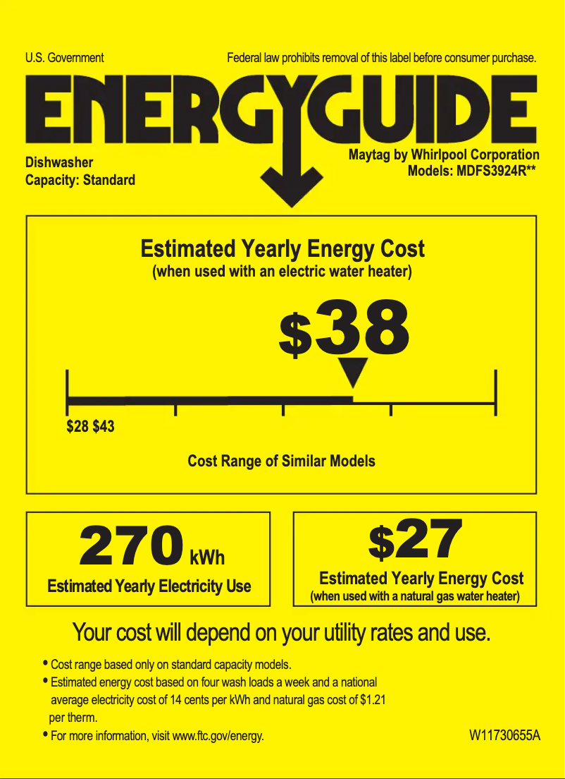 Page n°1 - Label énergétique Maytag MDFS3924RZ