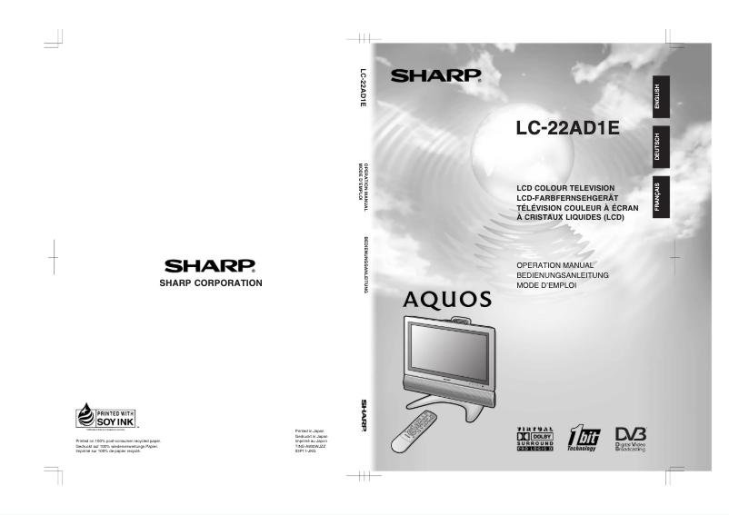 Page 1 de la notice Manuel utilisateur Sharp LC-22AD1E
