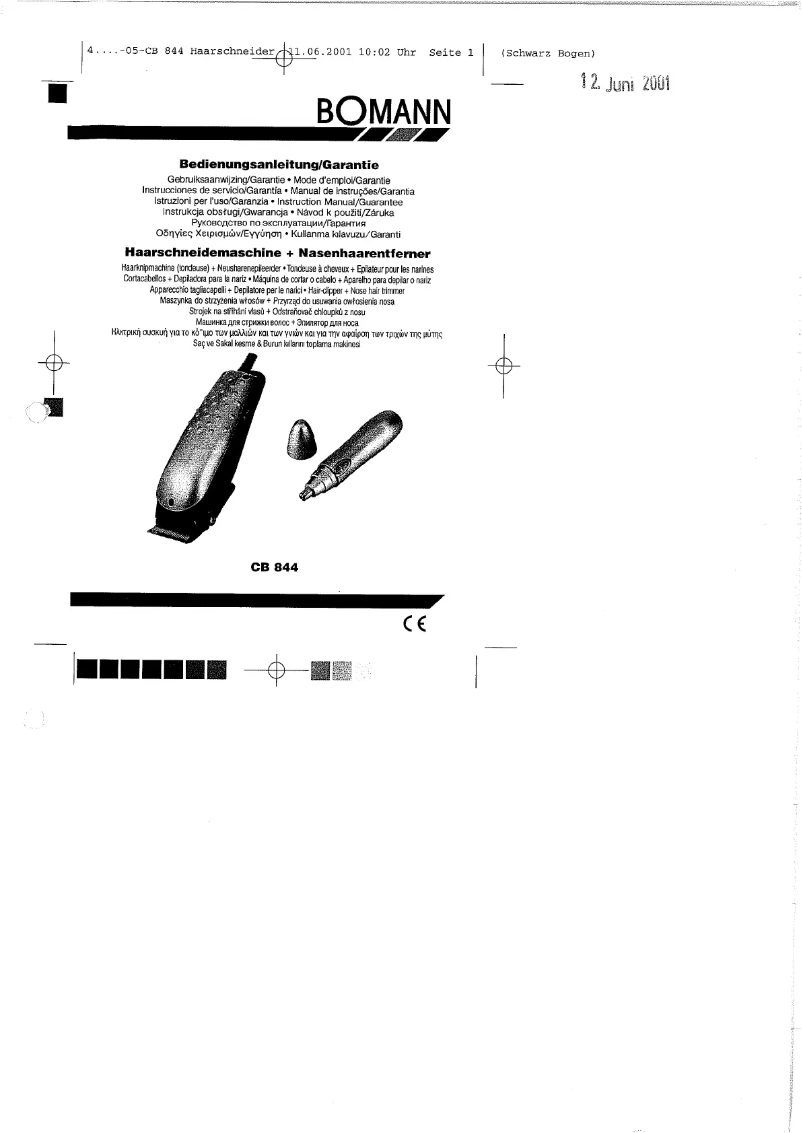 Page 1 de la notice Manuel utilisateur Bomann CB 844
