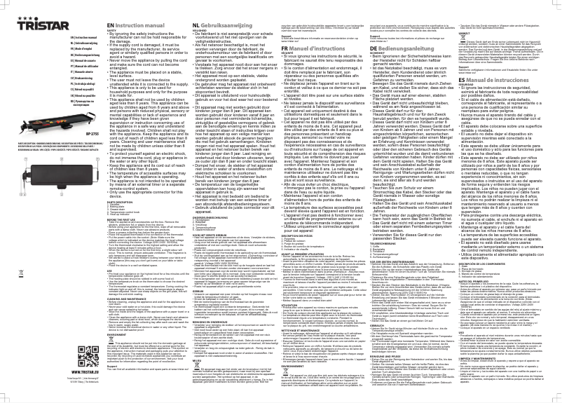 Page 1 de la notice Manuel utilisateur TriStar BP-2755