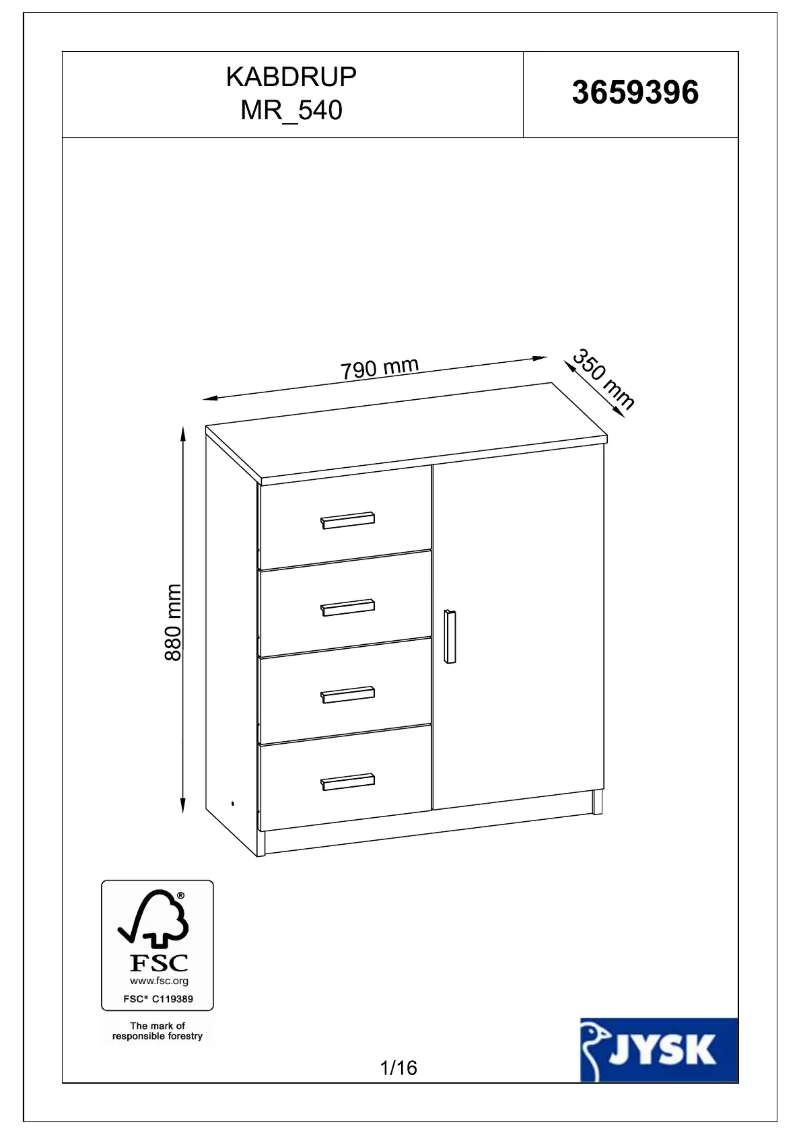 Page n°1 - Manuel utilisateur JYSK Kabdrup (79x88x35)