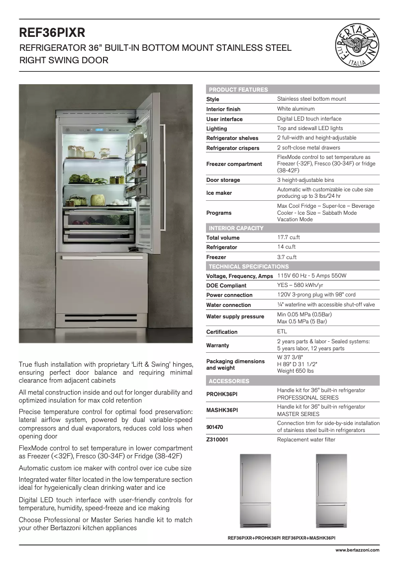 Image de la première page du manuel de l'appareil REF36PIXR