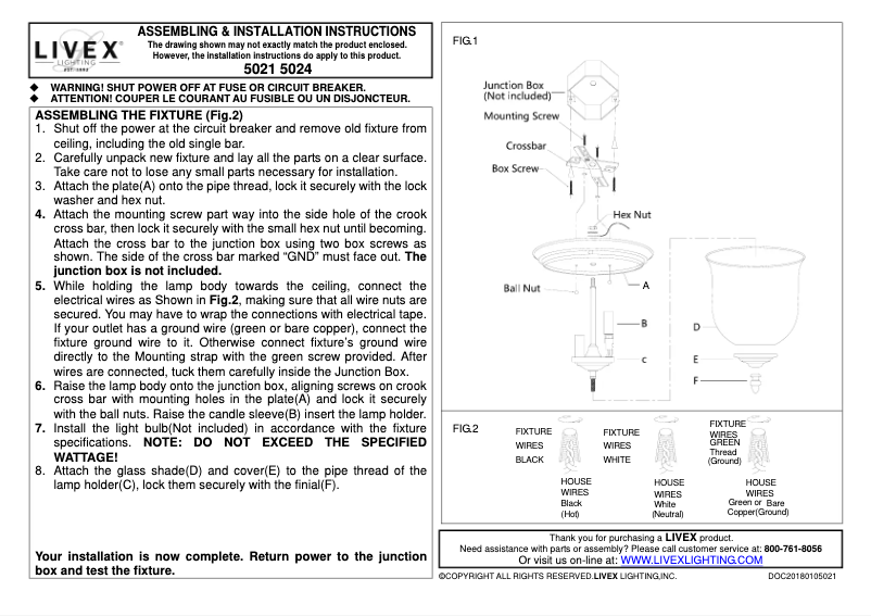Page 1 de la notice Manuel utilisateur Livex Lighting Legacy 5021-01