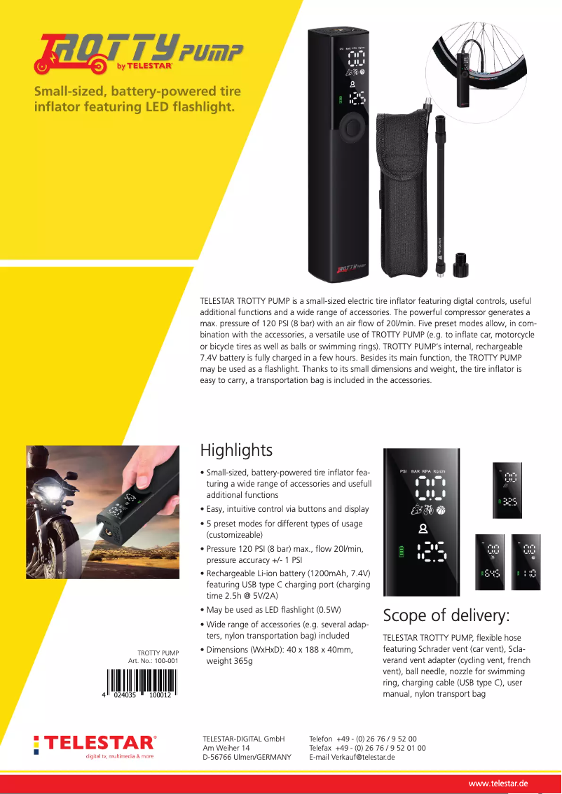 Page n°1 - Fiche technique Telestar Trotty Pump
