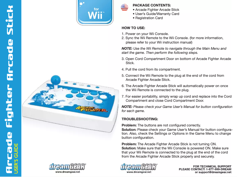 Page 1 de la notice Manuel utilisateur dreamGEAR Arcade Fighter DGWII-1200