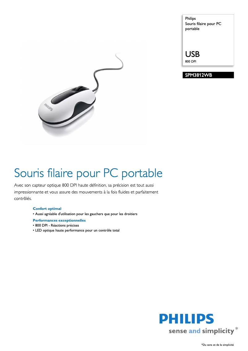 Page 1 de la notice Fiche technique Philips SPM3812WB