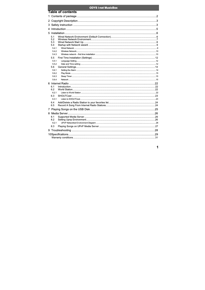 Image de la première page du manuel de l'appareil i-net MusicBox