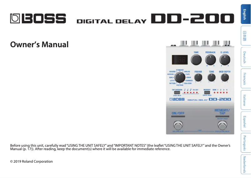 Image de la première page du manuel de l'appareil Digital Delay DD-200