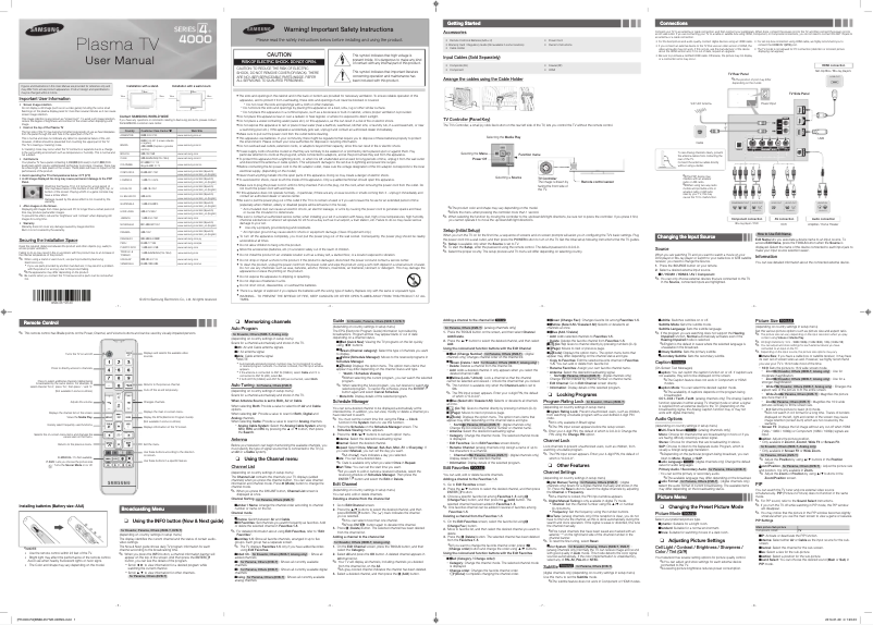 Page 1 de la notice Manuel utilisateur Samsung PN43H4000AH