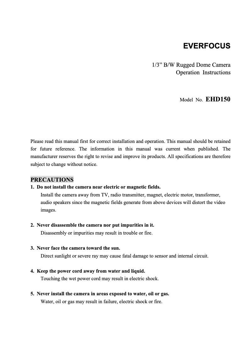 Page n°1 - Manuel utilisateur EverFocus EHD150