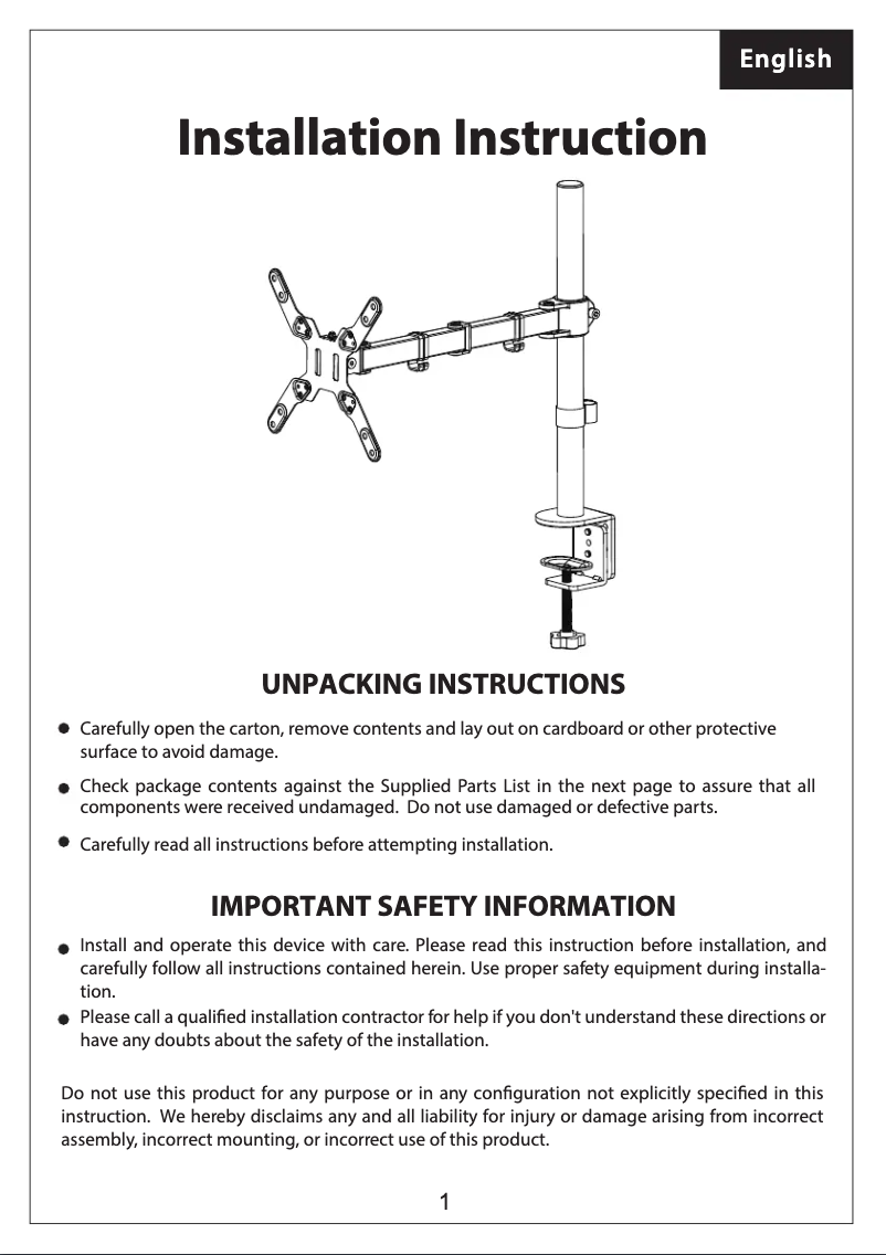 Page 1 de la notice Manuel utilisateur Mount-It! MI-708