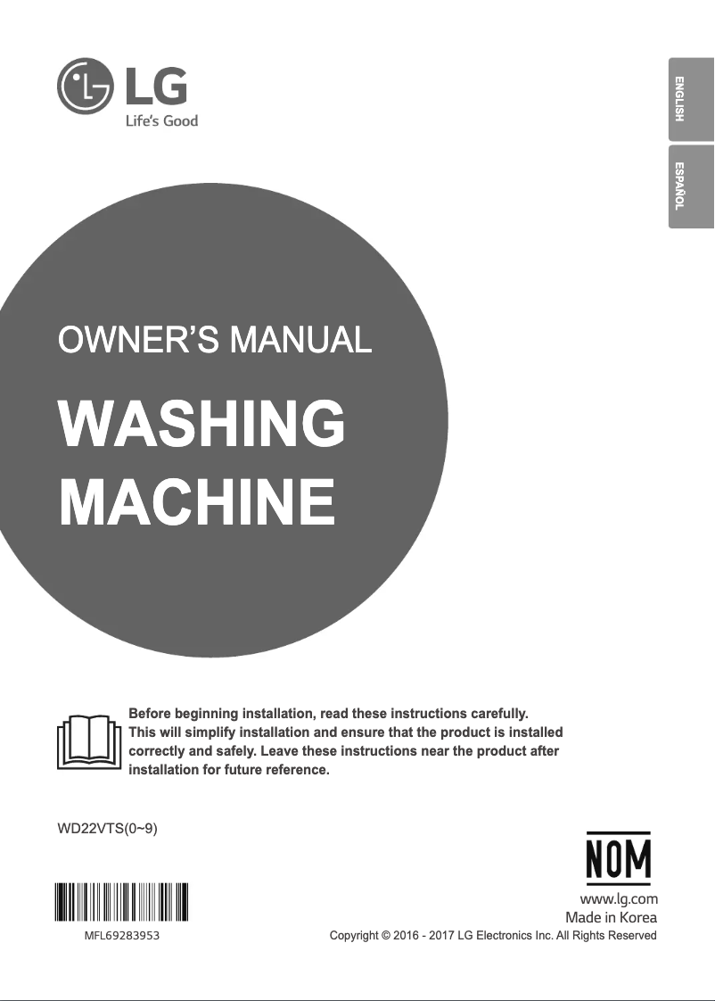Page 1 de la notice Manuel utilisateur LG WD22VTS6