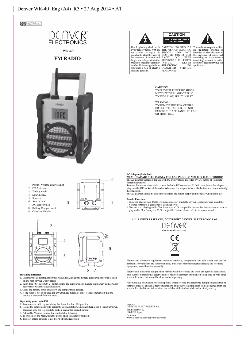 Página 1 del manual Manual de usuario Denver WR-40