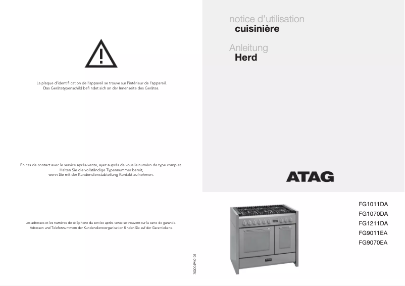 Page n°1 - Manuel utilisateur Atag FG1011DA