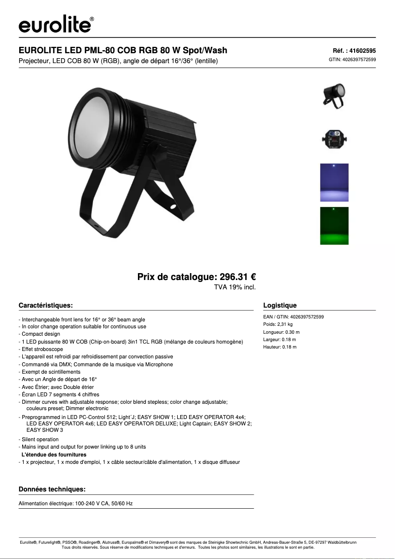 Página 1 del manual Ficha técnica Eurolite LED PML-80 COB