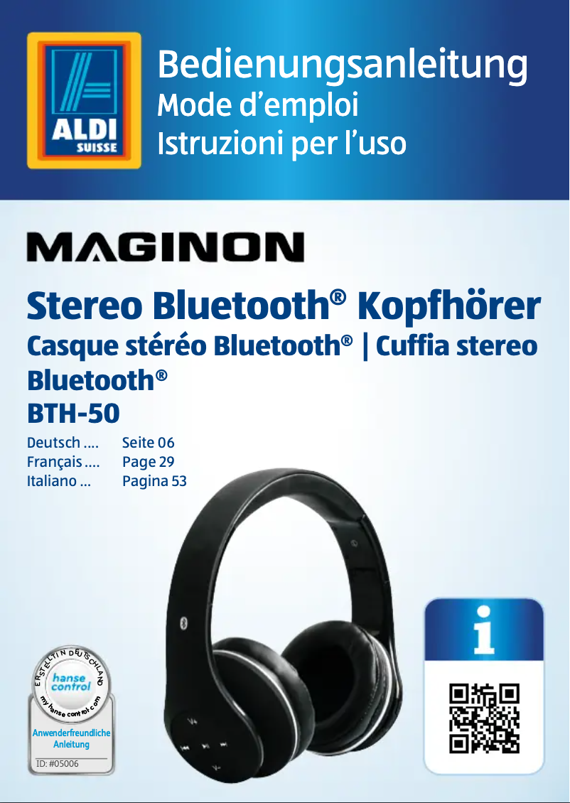 Imagen de la primera página del manual del dispositivo BTH-50