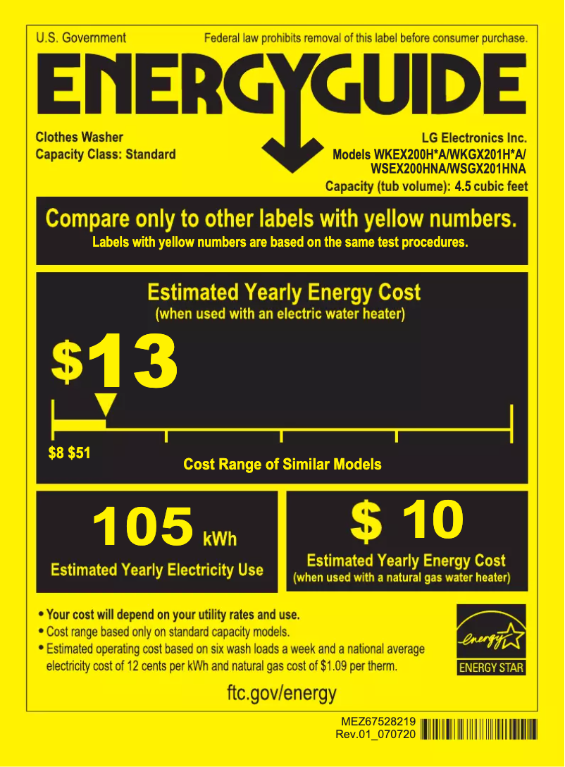 Page 1 de la notice Label énergétique LG WKGX201HBA