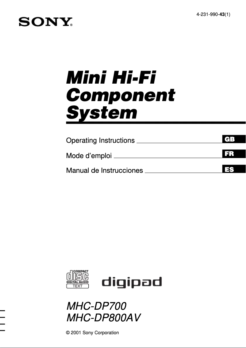 Page n°1 - Manuel utilisateur Sony MHC-DP800AV