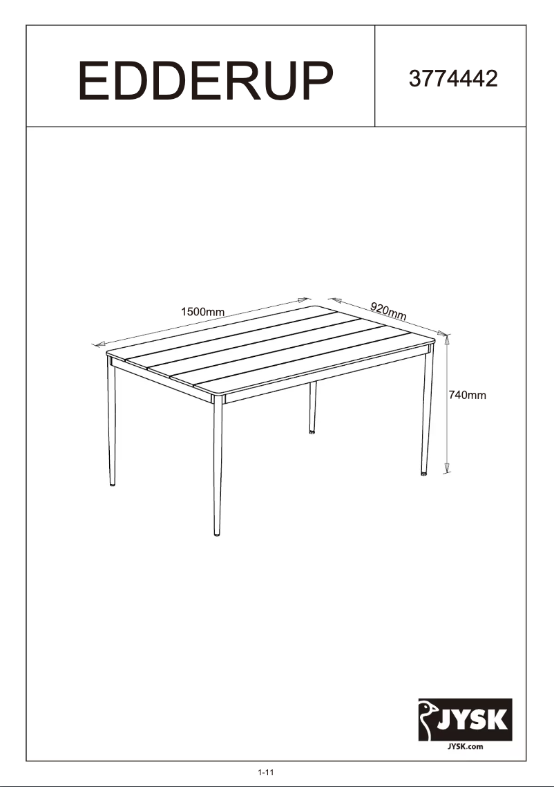 Página 1 del manual Manual de usuario JYSK Edderup (91x150x74)