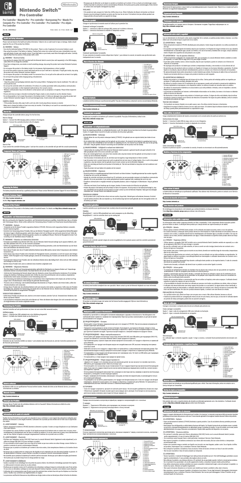 Page 1 de la notice Manuel utilisateur Nintendo Switch ProController
