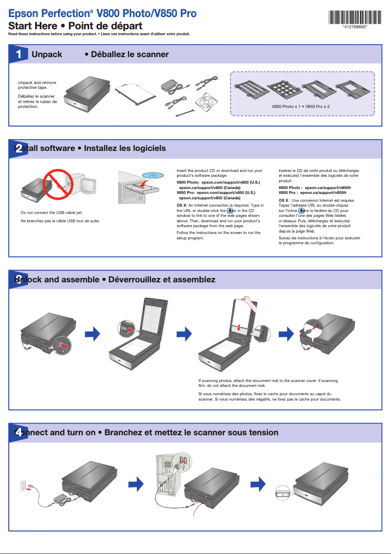 Image de la première page du manuel de l'appareil Perfection V850 Pro