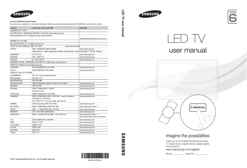 Page 1 de la notice Guide d'installation Samsung UE46D6510WS