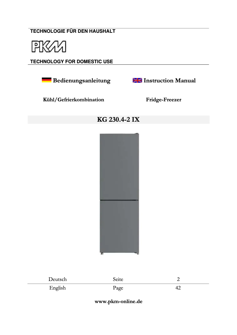 Page 1 de la notice Manuel utilisateur PKM KG 230.4-2 IX