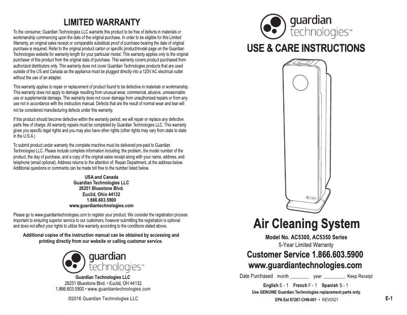 Page 1 de la notice Manuel utilisateur Guardian AC5350