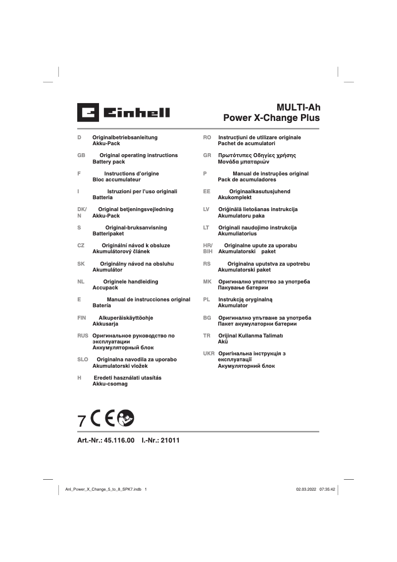 Page n°1 - Manuel utilisateur Einhell Power X-Change Plus