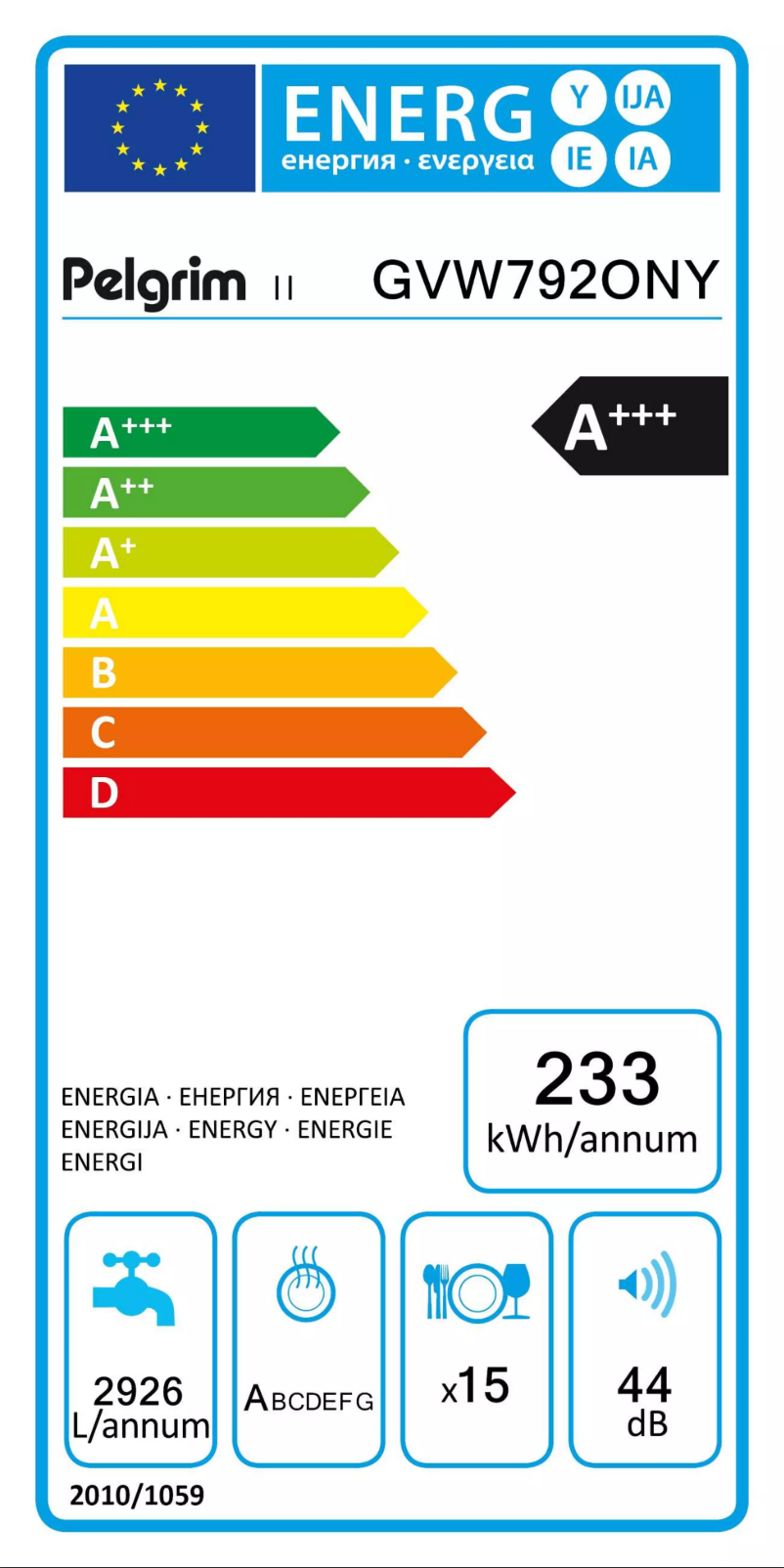 Page n°1 - Label énergétique Pelgrim GVW792ONY