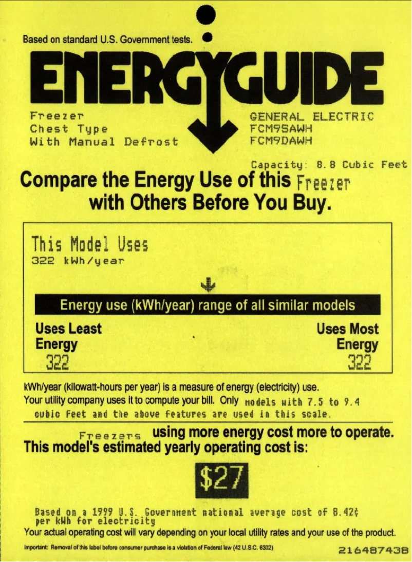Page 1 de la notice Label énergétique GE FCM9DAWH