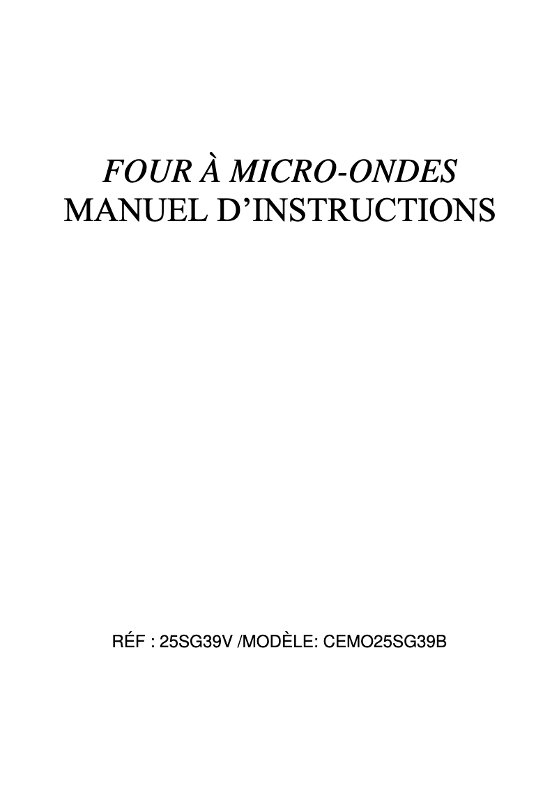 Page 1 de la notice Manuel utilisateur Continental Edison CEMO25SG39B