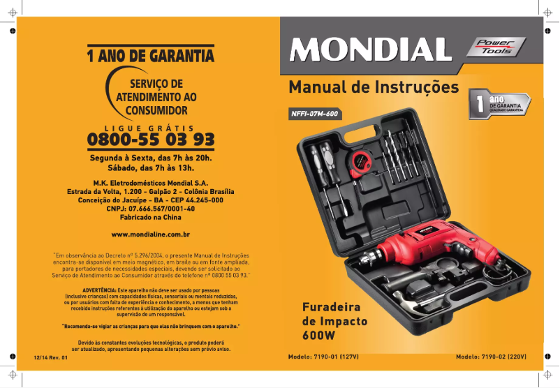 Page n°1 - Manuel utilisateur Mondial NFFI-07M-600