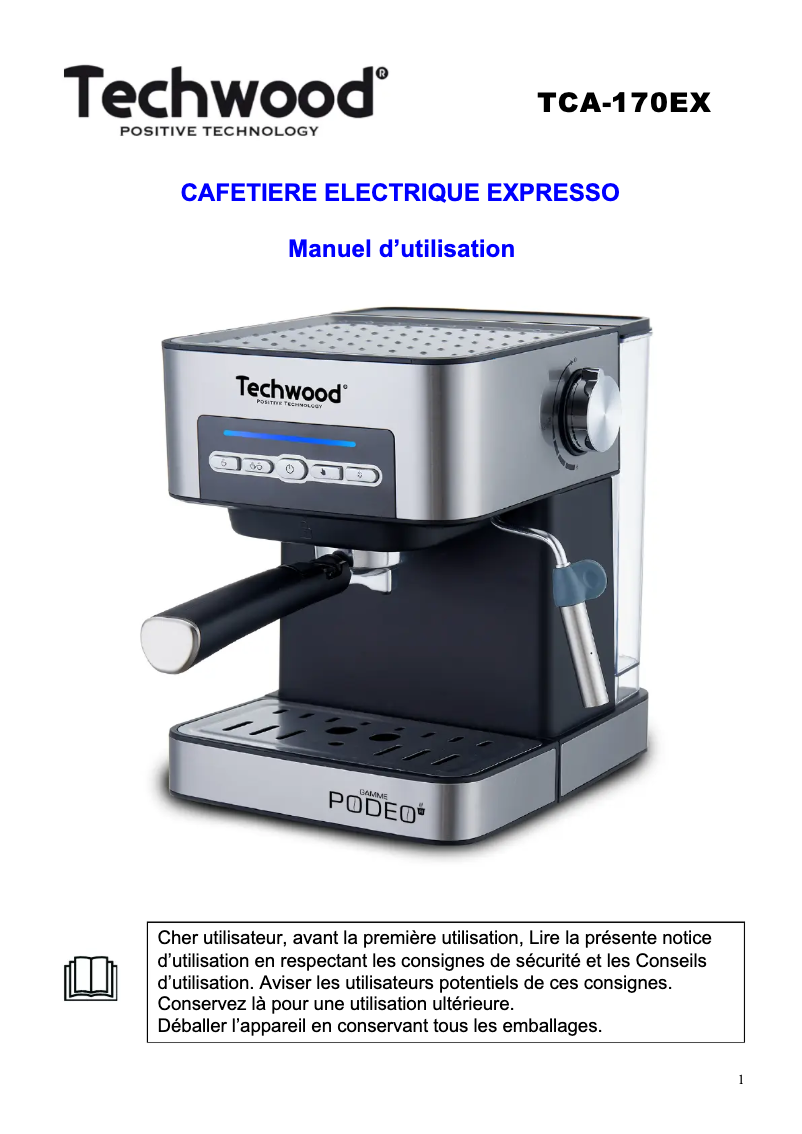 Page 1 de la notice Manuel utilisateur Techwood TCA-170EX