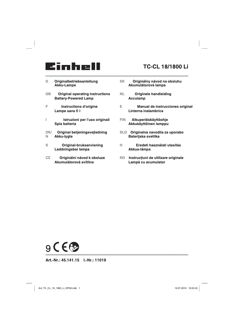 Page 1 de la notice Manuel utilisateur Einhell TC-CL 18/1800 Li