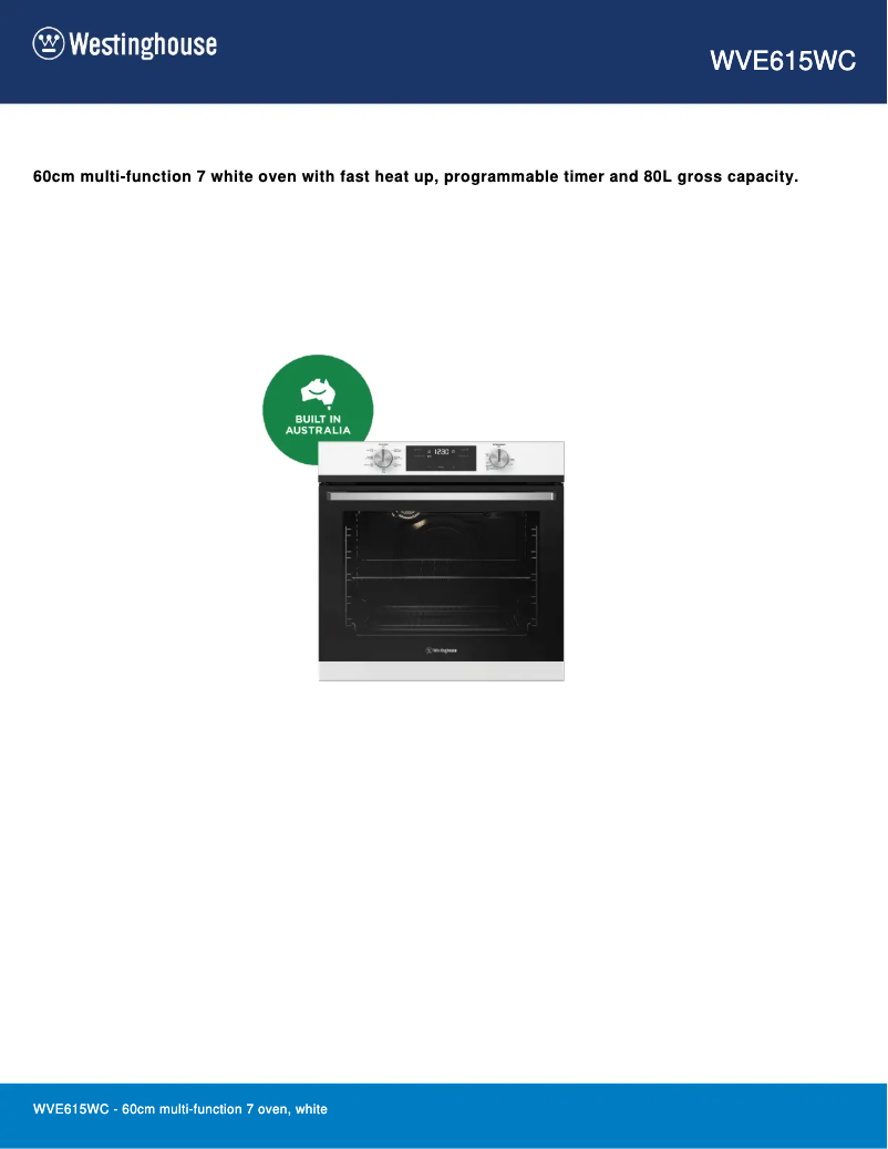 Page n°1 - Fiche technique Westinghouse WVE615WC