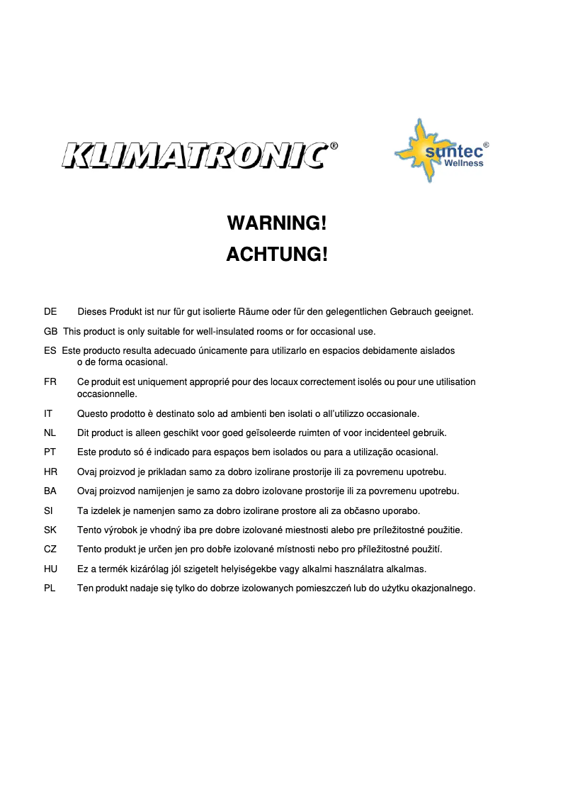 Page 1 de la notice Manuel utilisateur Suntec Hot Safe Pro 2000 Ultra Power