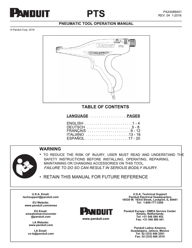 Page 1 de la notice Guide d'installation Panduit PTS