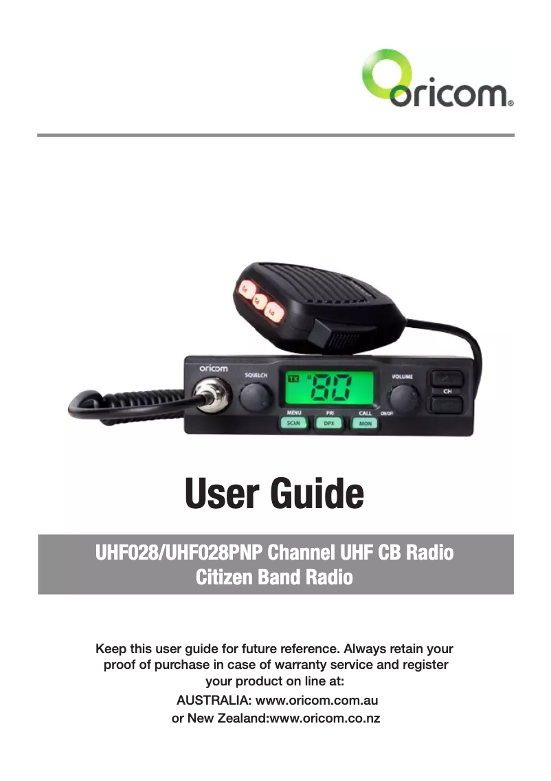 Page n°1 - Manuel utilisateur Oricom UHF028
